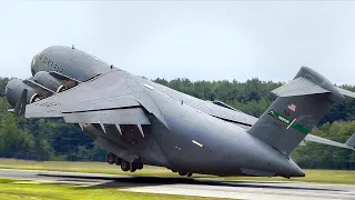 Screaming Engines ! Super Heavy US C-17 Try to Short Takeoff at Full Throttle