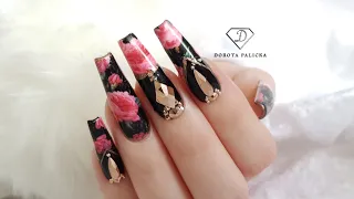 Spring Nails Compilation. Beautiful Transfer Foil Nail Art with Rose Gold Swarovski crystals