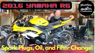 How to change spark plugs, oil, and oil filter on a  2016 Yamaha R6