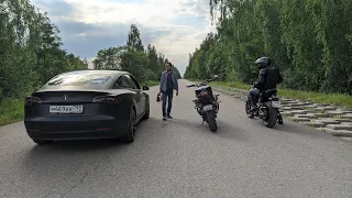 Tesla Model 3 Performance VS Yamaha MT09 / Вилли тренировка