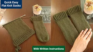 Easy knit Slipper Socks | Beginner Knitting Pattern with Two needle flat knit socks With Subtitles