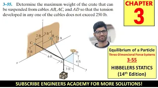 3-55 | Chapter 3: Equilibrium of a Particle | Hibbeler Statics 14th ed | Engineers Academy