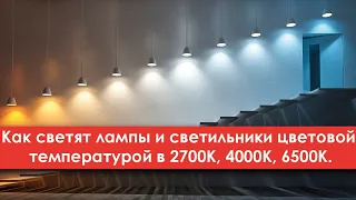 Как светят лампы и светильники цветовой температурой в 2700К, 4000К, 6500К. Видео со стенда