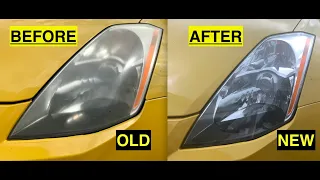 Headlight Restoration NO-Sanding! NO-Painting! Fastest Method!!