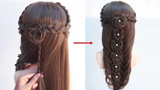 wonderful braid hairstyle for haldi ceremony | beautiful rose braid hairstyle