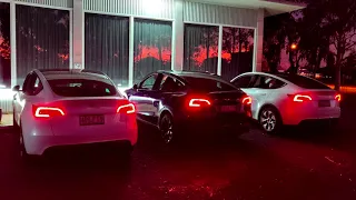 My three Tesla Model Ys doing Light Show synchronized!
