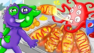 ASMR Mukbang |Garten Of Banban 4 Eating Street Food: Cheese Hotdog, Cheese Ball |Cartoon Animation