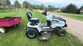 Electric Riding Lawn Mower EGO Power+ T6: Towing/Moving Some Compost (Grand Isle VT)