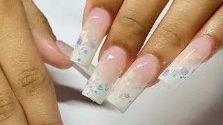 WHITE OMBRÉ GLITTER WITH POLYGEL 🤍💫Watch Me Work | Nail Tutorial