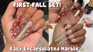 XL Fall Marble Nails | Madam Glam Gel Polish | Encapsulated Foils