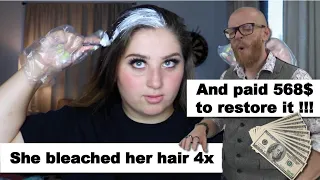 She bleached it 4x & paid 568$ to restore it !!! Hairdresser reacts to hair fail #hair #beauty