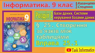 § 25. Створення зв’язків між таблицями. Вправа 25.1 | 9 клас | Казанцева