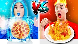 CRAZY HOT VS COLD FOOD CHALLENGE | EATING ONLY 1 COLOR RED VS BLUE SNACK IN 24 HOURS BY SWEEDEE