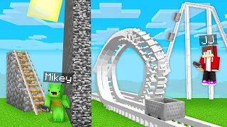 JJ and Mikey CHEATED in ROLLERCOASTER Build Battle- Maizen Parody Video in Minecraft
