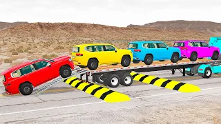Flatbed Trailer new Toyota Cars Transportation with Truck - Pothole vs Car #05 - BeamNG.Drive