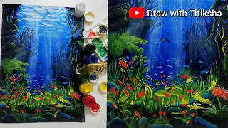 Underwater drawing || Under the ocean scenery drawing || How to paint underwater scene || Painting