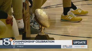 Aquinas football team celebrates WIAA State title in La Crosse with fellow students, community