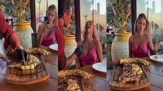 Salt Bae is cutting steak very nicely | serving & feeding to beautiful Lady