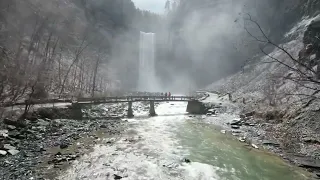 Taughannock Falls in 4k hd drone footage relaxing waterfall New York