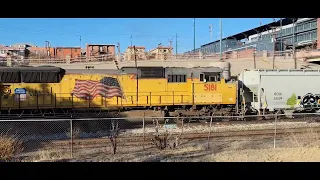 Union Pacific and Amtrak trains in downtown El Paso TX 01/22/22