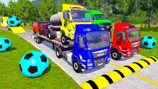 Double Flatbed Trailer Truck vs Tractor vs Train | Speedbumps vs Cars Beamng.Drive 09