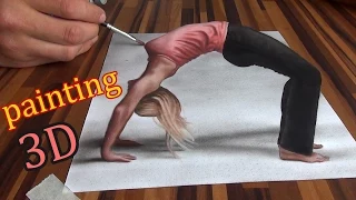 Drawing of an anamorphic optical illusion/ 3D painting