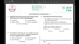 12.SINIF FİZİK KAZANIM TEST 11 ÇÖZÜM (2022-2023) ATOM FİZİĞİ