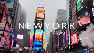 NewYork city Walking tour [4k]-Exploring 7th Ave,Times Squares,CentralPark In Rain-USA Travel Vlog