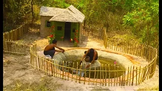 Build mud house by ancient skills And Most Beautiful  fish pond  ( Full video)