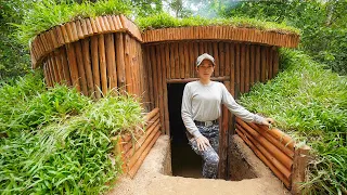 Building Complete Underground Bushcraft Shelter with Grass roof ,Clay Fireplace, START to FISHISH