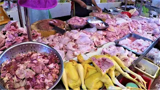 Street Food in Bangkok, Thailand. Cutting Skills. Best Stalls of Or Tor Kor and Bang Rak Markets