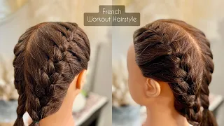 Easy Two Side French Braid Hairstyle for Beginners |French Braid | Workout Hairstyle |Style with Sam