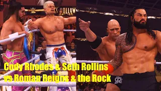 #wwe2k24 #wrestlemania40  Roman Reigns & The Rock vs Cody Rhodes & Seth Rollins #wwe