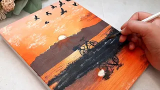 Easy peasy Sunset painting || Acrylic painting step by step for beginners