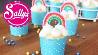 Regenbogenmuffins / Muffins mit Regenbogen-Dekoration aus Modellierschokolade / Sallys Welt