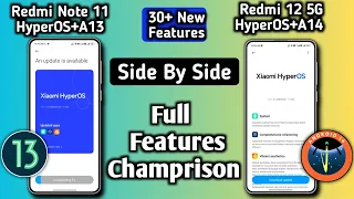 Redmi Note 11 & Redmi 12 5G, HyperOS India Update Side By Side Full Features Champrison A13+A14