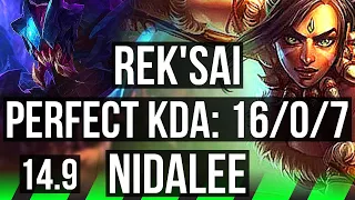 REK'SAI vs NIDALEE (JGL) | 16/0/7, Legendary, 66% winrate, 6 solo kills | TR Master | 14.9