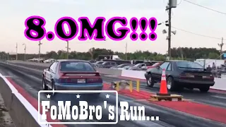 First ever 8 second 1/8 mile drag strip run in the 88 Mustang