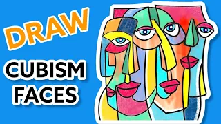 How to draw Cubism Picasso inspired portrait | Cubism art lesson for kids | Cubist face drawing