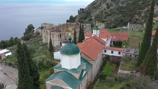 Mount Athos 4K aerial view АФОН