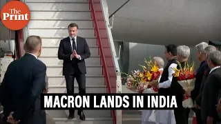 French President Emmanuel Macron arrives in Jaipur as part of his two-day State visit to India