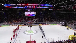 Finland sings their national anthem after a 1-0 win over Russia