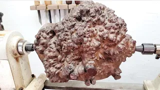 Woodturning - Surprise Burl !! 【職人技】ゴジラの皮膚を削る！