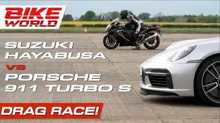 Suzuki Hayabusa vs Porsche 911 Turbo S | Carwow Drag Race Part 2