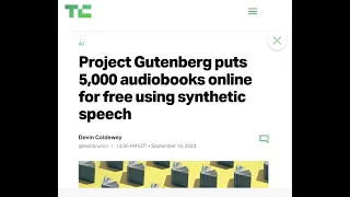 AUDIO:Project Gutenberg puts 5,000 audiobooks online for free using synthetic speech -Devin Coldewey