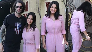 H0TTIE Sunny Leone Looking Gorgeous In Pink Track Suit With Hubby Daniel Weber Snapped By Media