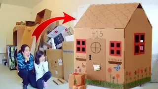 CONSTRUÍMOS UMA CASA DE PAPELÃO! ★ Minha casinha feita com restos de caixas ★ LELÊ E MAMÃE NO CANADÁ