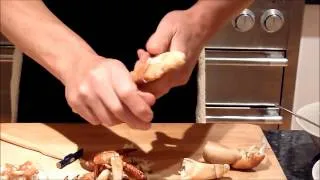 Removing the meat from a crab