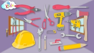 Viele Werkzeuge und Gegenstände im Handwerk lernen für Kinder und Kleinkinder