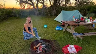 Solo Camp & Cook in Florida Wilderness | Cooking Over a Fire & Homemade Ice Cream
